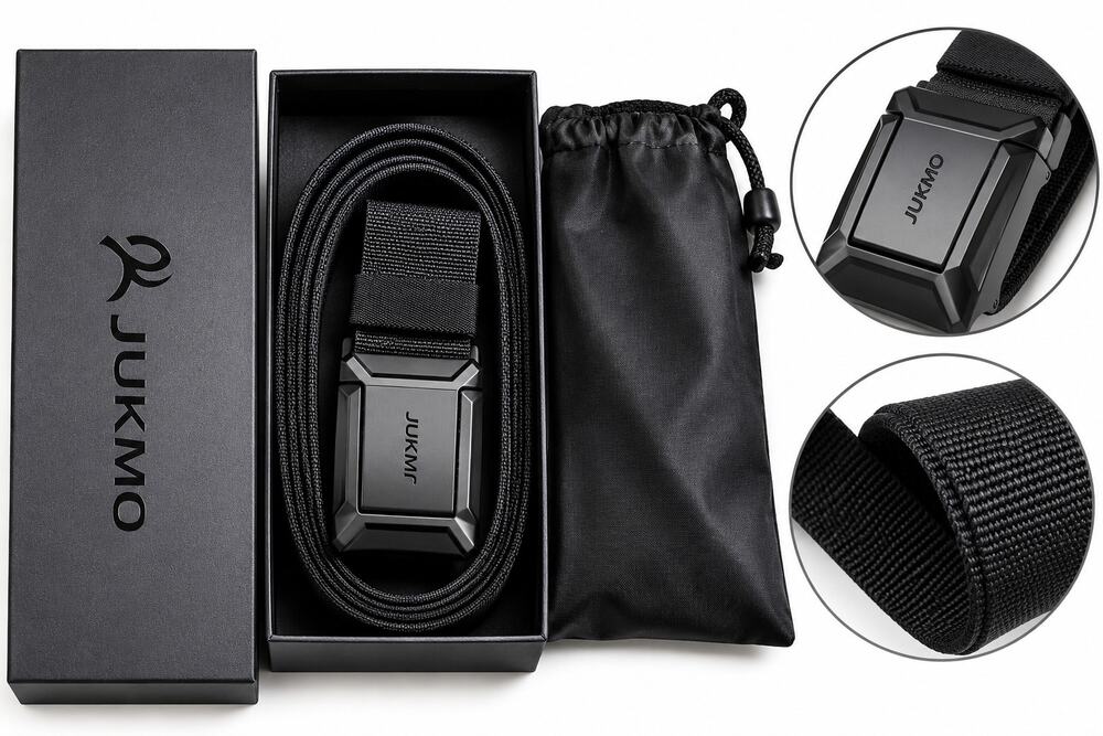 JUKMO Men’s Stretch Tactical Belt Black Large 42-46” 53” Flip Buckle